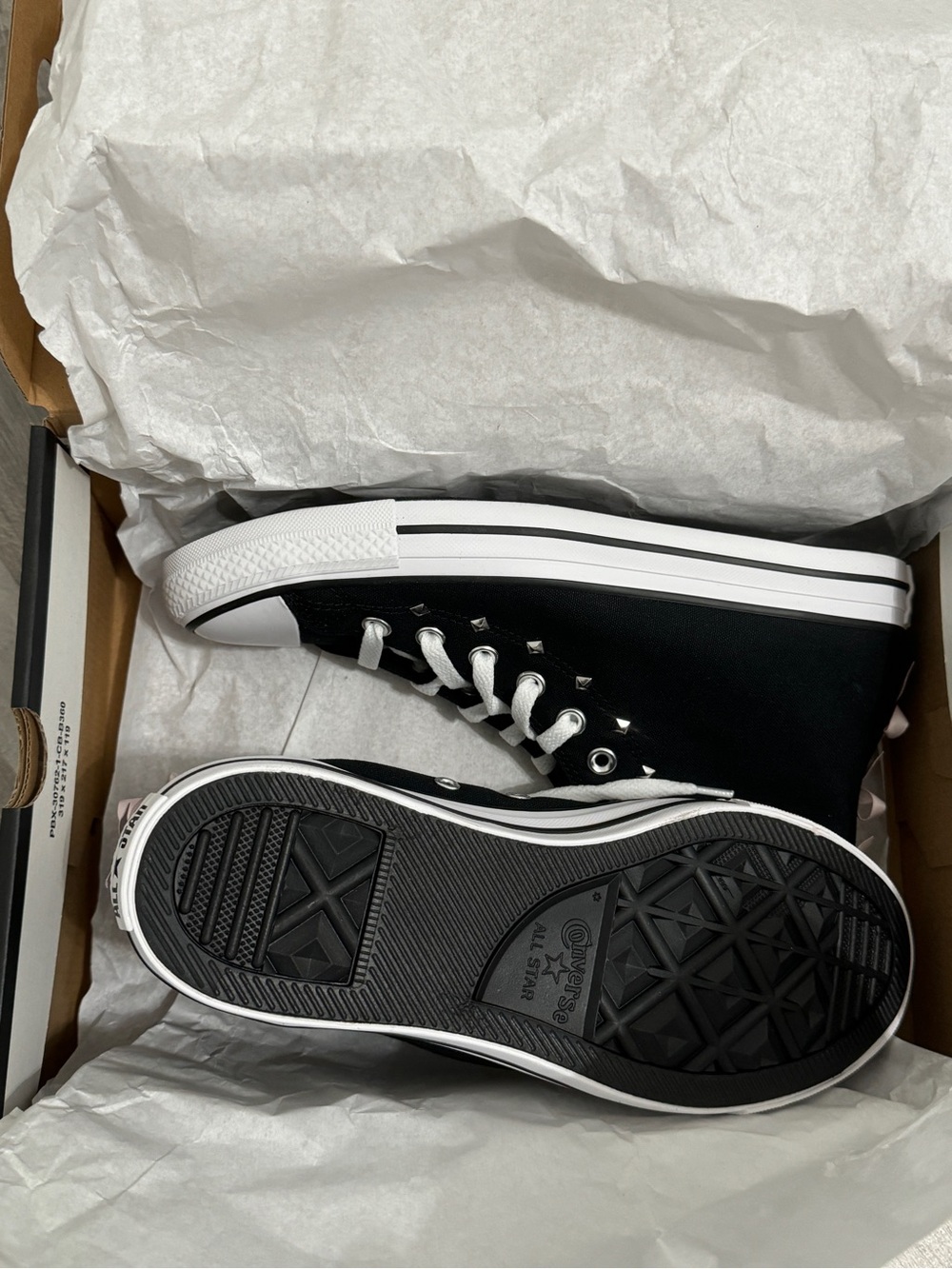 Converse Black Canvas High-Top Sneakers with Pink Ribbon Laces - Picture 4 of 6